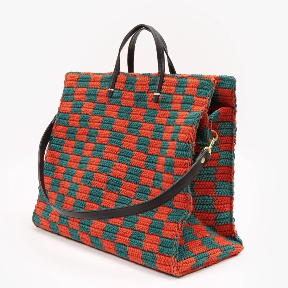 Clare V deep sea and blood orange Crochet Checkerboard Tote - Picture 5 of 10